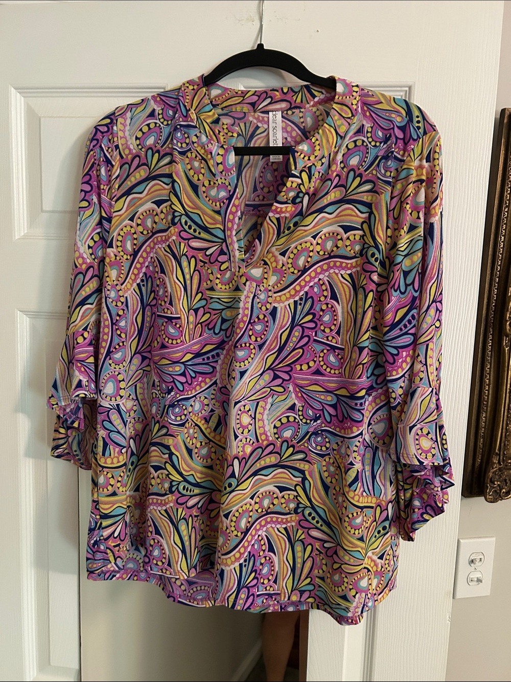 Paisley Split-Neck Tunic Top in Multi-Pastel